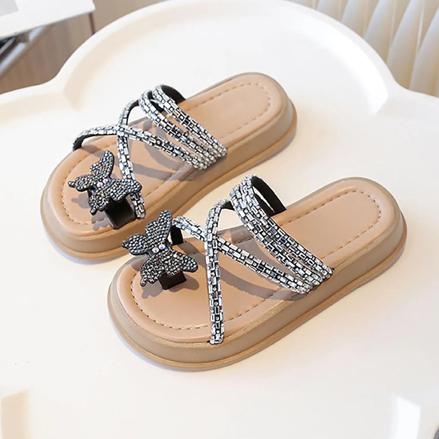 Baby Girls Open Toe Bow Sandals Slipper Flat Leather Non Slip Wide Shoes Infant Newborn Summer Beach Water Shoes
