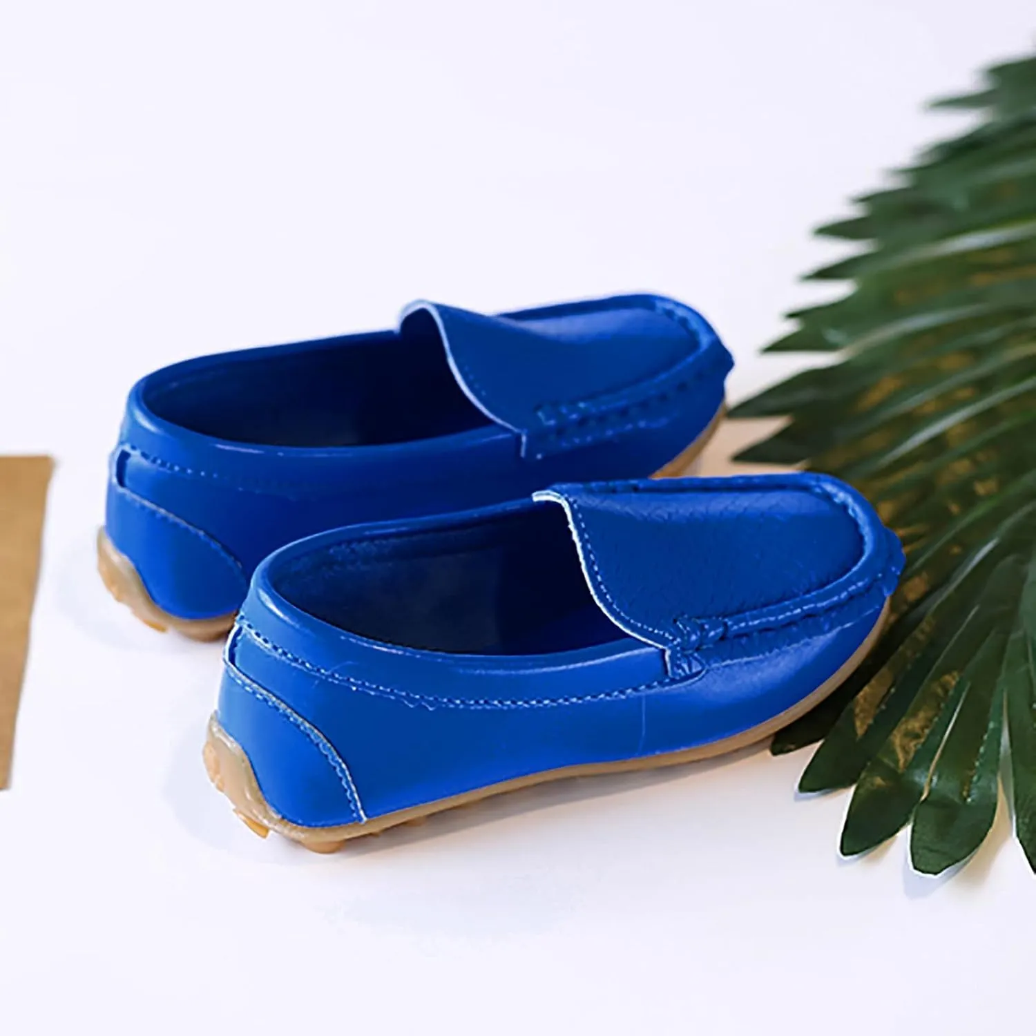 Boys Girls Leather Loafers Soft Slip-On Texture Flat𝘀 Boat Dress 𝗠occasin Schooling Daily Casual Walking Shoes