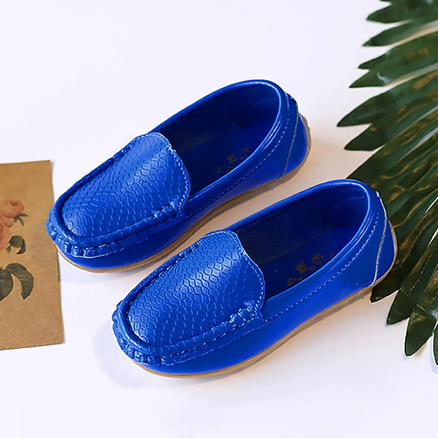 Boys Girls Leather Loafers Soft Slip-On Texture Flat𝘀 Boat Dress 𝗠occasin Schooling Daily Casual Walking Shoes