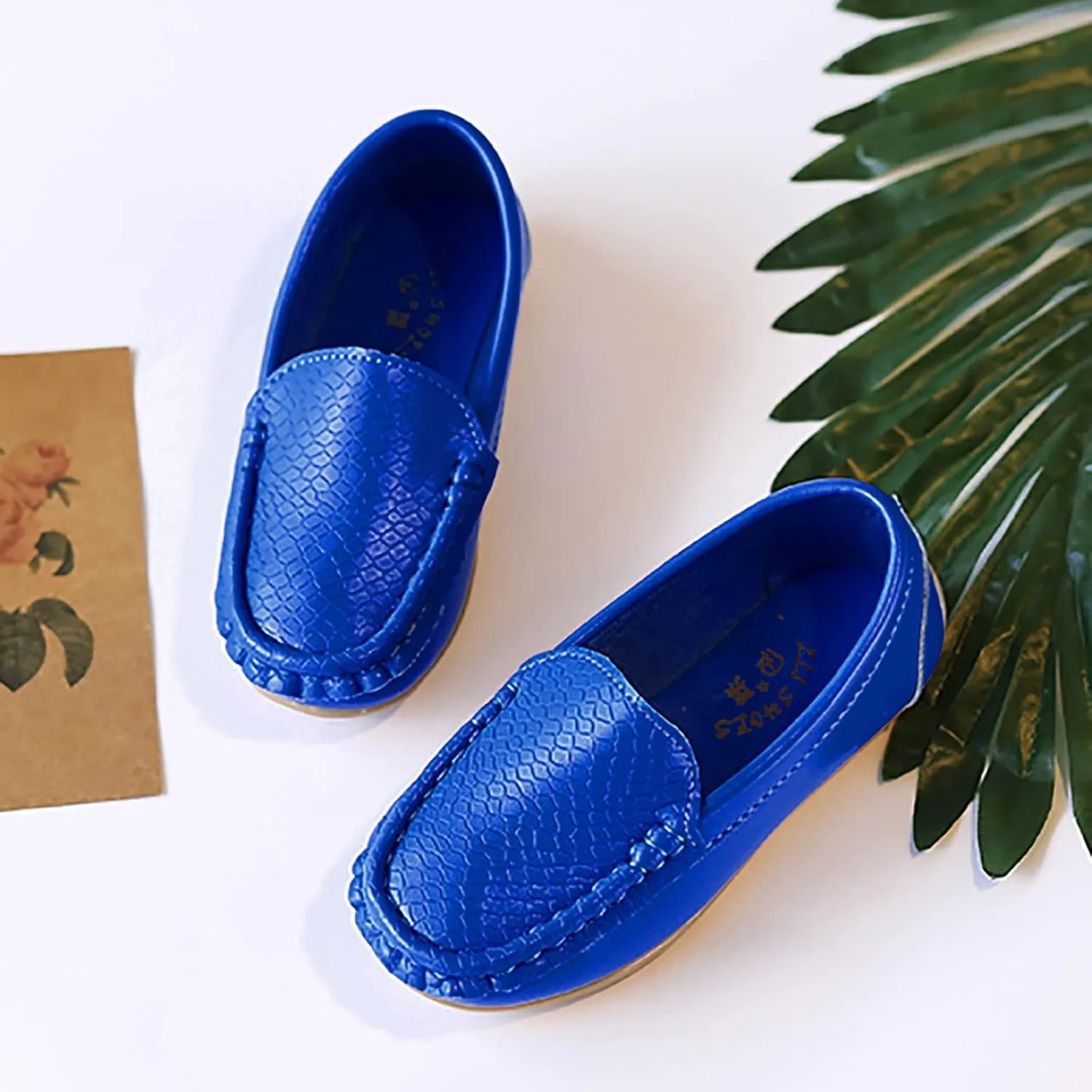 Boys Girls Leather Loafers Soft Slip-On Texture Flat𝘀 Boat Dress 𝗠occasin Schooling Daily Casual Walking Shoes