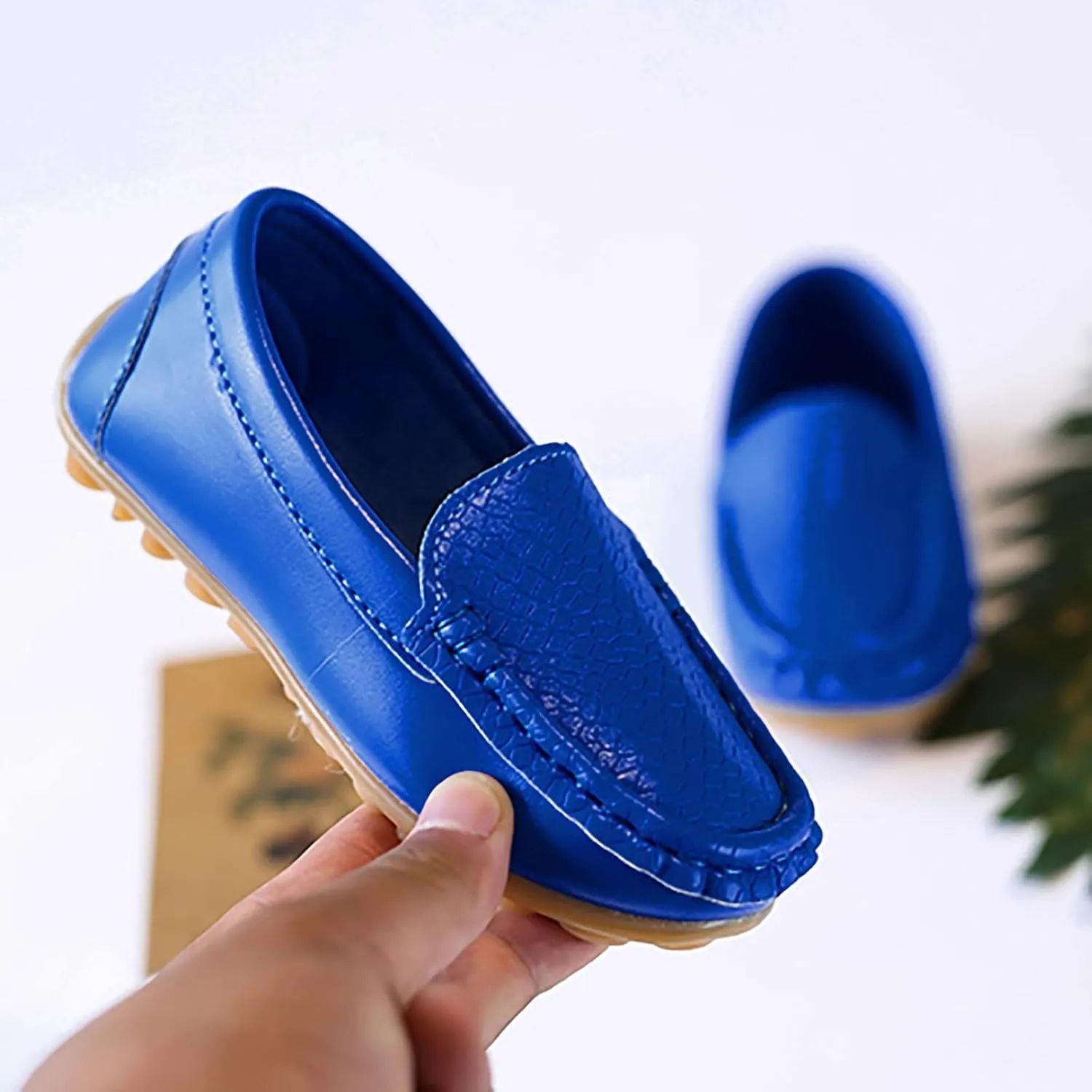 Boys Girls Leather Loafers Soft Slip-On Texture Flat𝘀 Boat Dress 𝗠occasin Schooling Daily Casual Walking Shoes