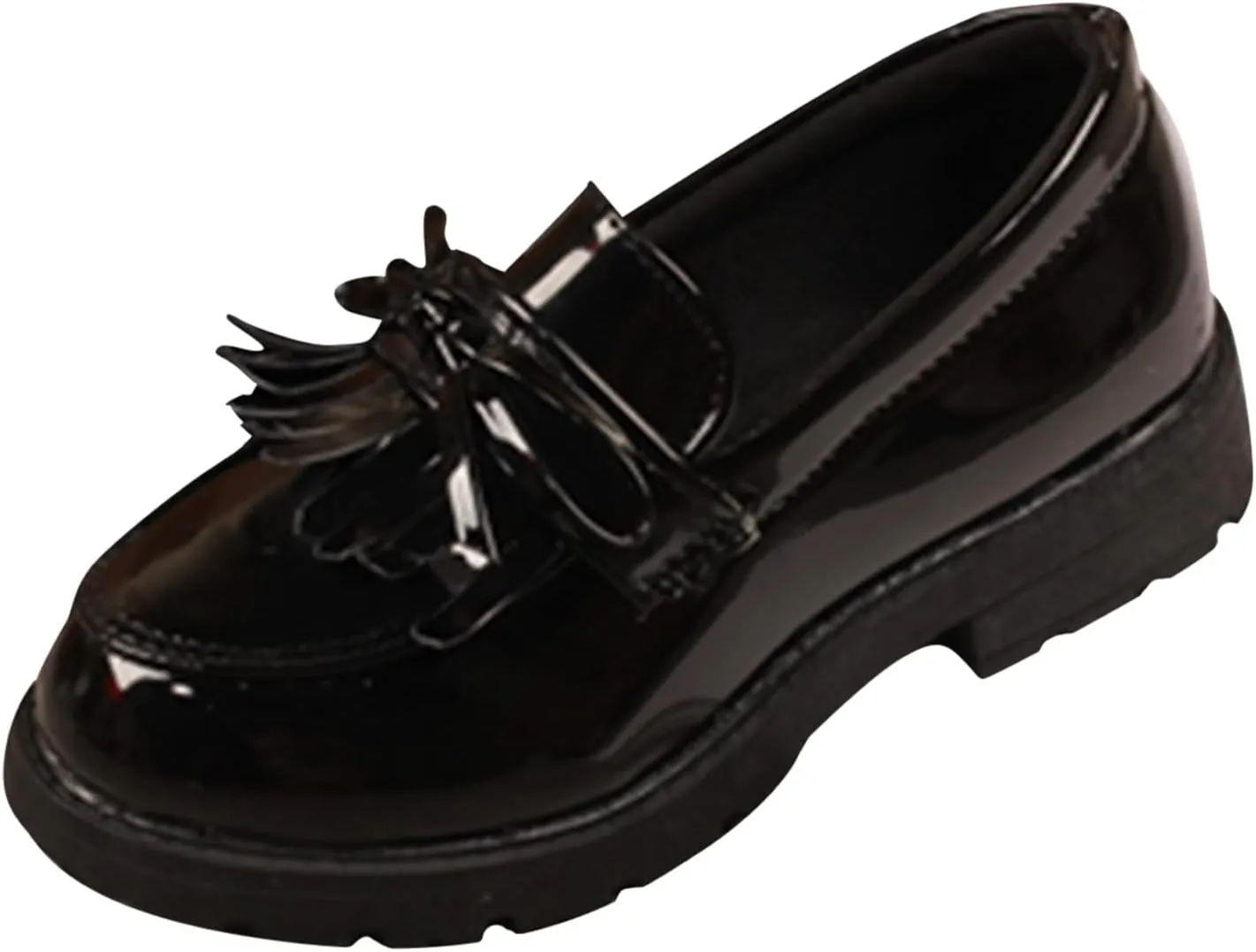 Girls Slip On Leather Loafer Tassel Bow Flats School Dress Shoes for Girls No Choirboy (Black, 28)