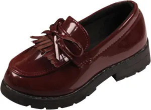 Girls Slip On Leather Loafer Tassel Bow Flats School Dress Shoes for Girls No Choirboy (Wine, 37)