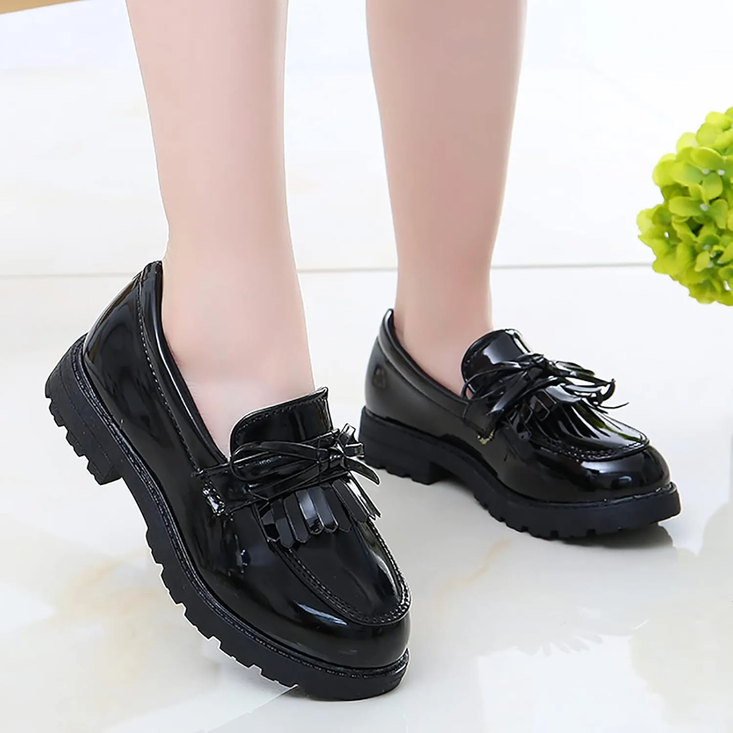 Girls Slip On Leather Loafer Tassel Bow School Dress Shoes For Girls Toddler Shoes Girl
