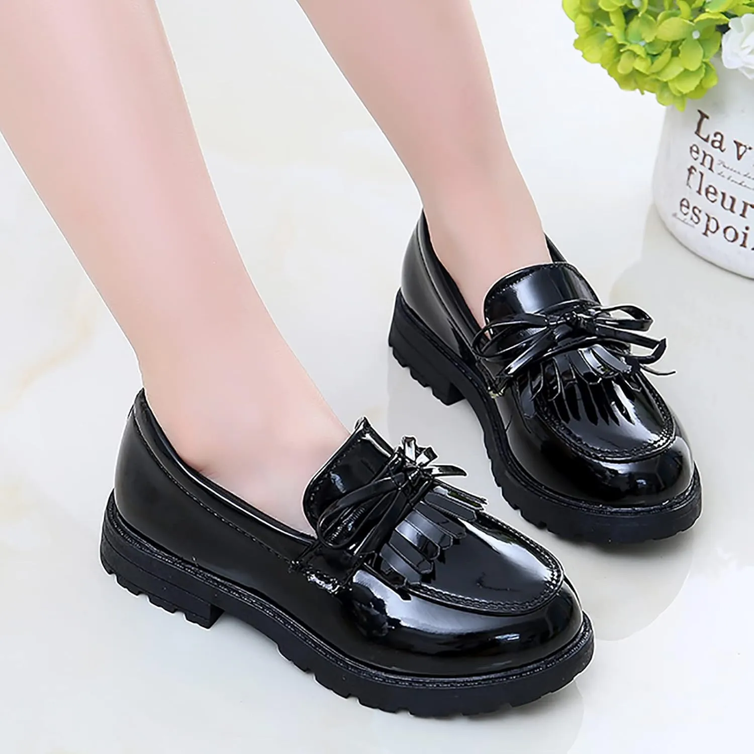 Girls Slip On Leather Loafer Tassel Bow School Dress Shoes For Girls Toddler Shoes Girl