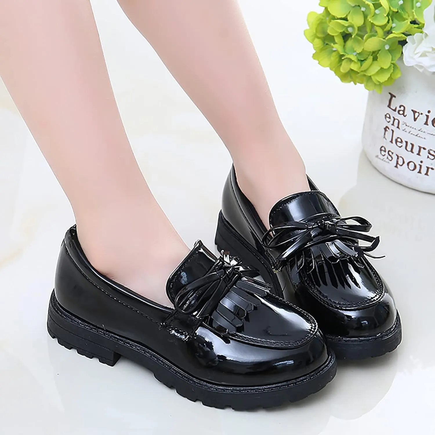 Girls Slip On Leather Loafer Tassel Bow School Dress Shoes For Girls Toddler Shoes Girl