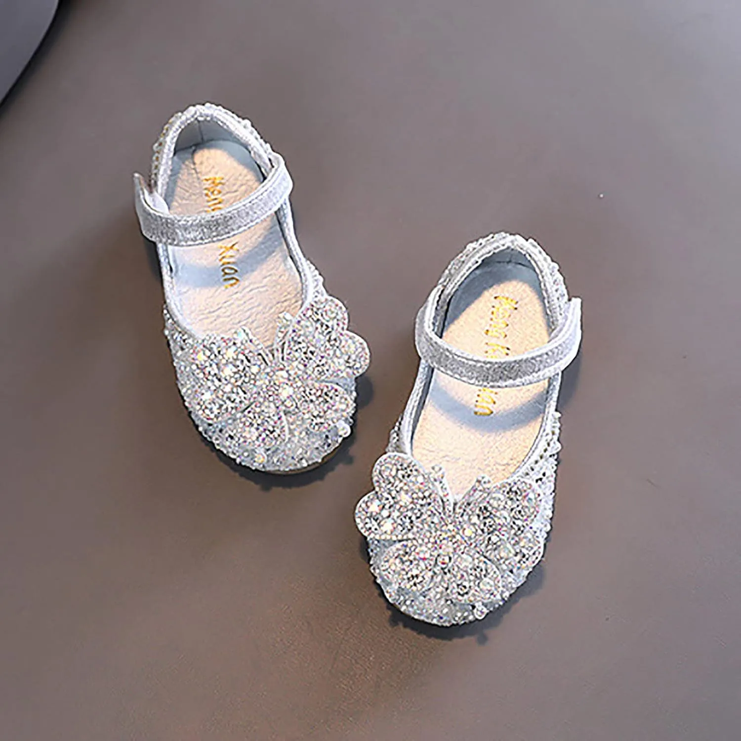 Kids Toddler Girls Rhinestones Butterfly Dress Shoes Flat Bottom Cute Princess Sandals Flower Wedding Party Shoes