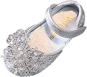 Kids Toddler Girls Rhinestones Butterfly Dress Shoes Flat Bottom Cute Princess Sandals Flower Wedding Party Shoes