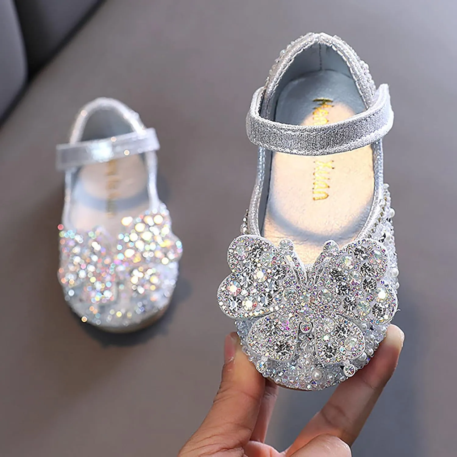 Kids Toddler Girls Rhinestones Butterfly Dress Shoes Flat Bottom Cute Princess Sandals Flower Wedding Party Shoes