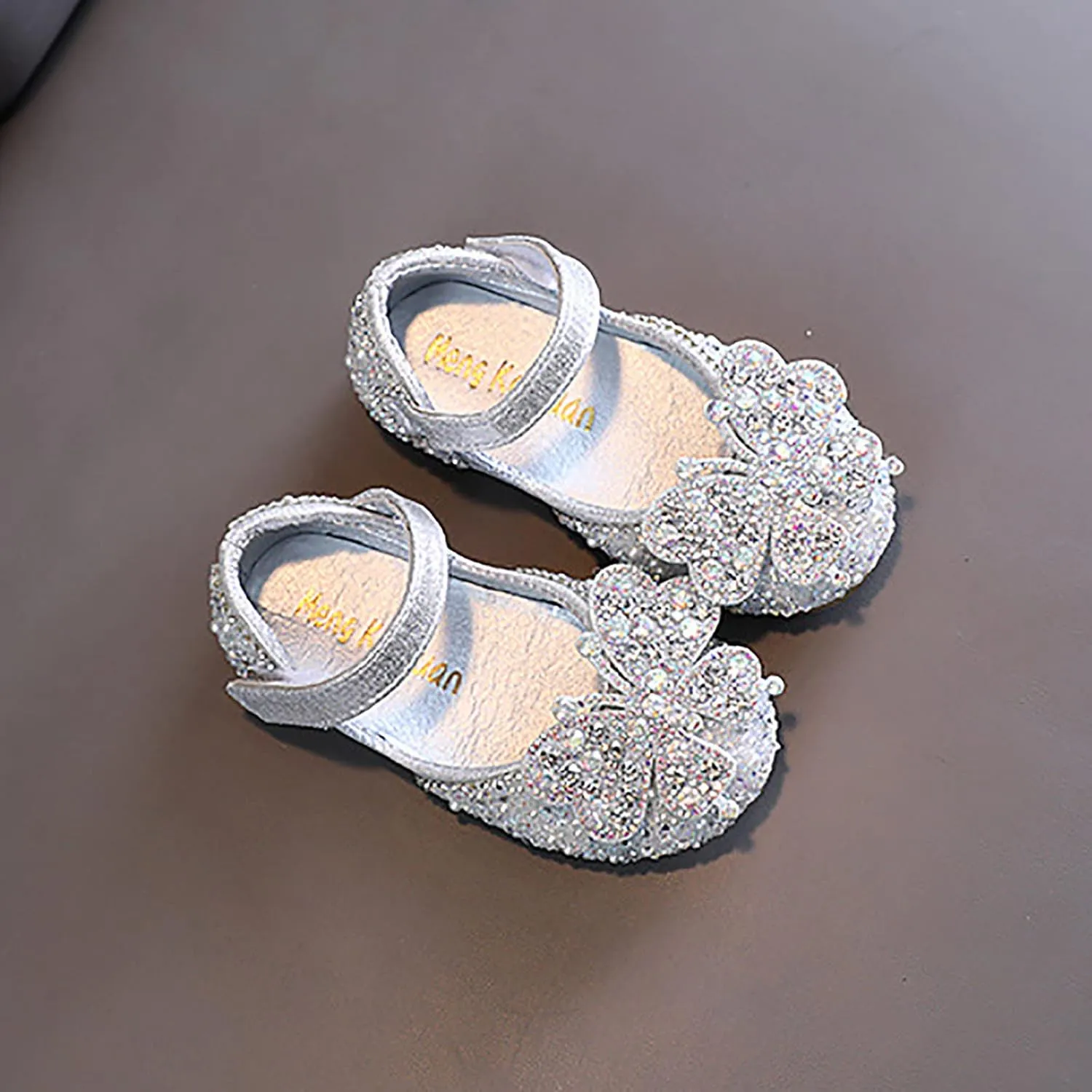 Kids Toddler Girls Rhinestones Butterfly Dress Shoes Flat Bottom Cute Princess Sandals Flower Wedding Party Shoes