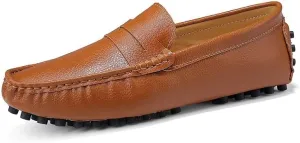 Mens Loafers Round Toe Faux Leather Penny Driving Loafers Flexible Comfortable Flat Heel Party Wedding Slip On(Brown,8)