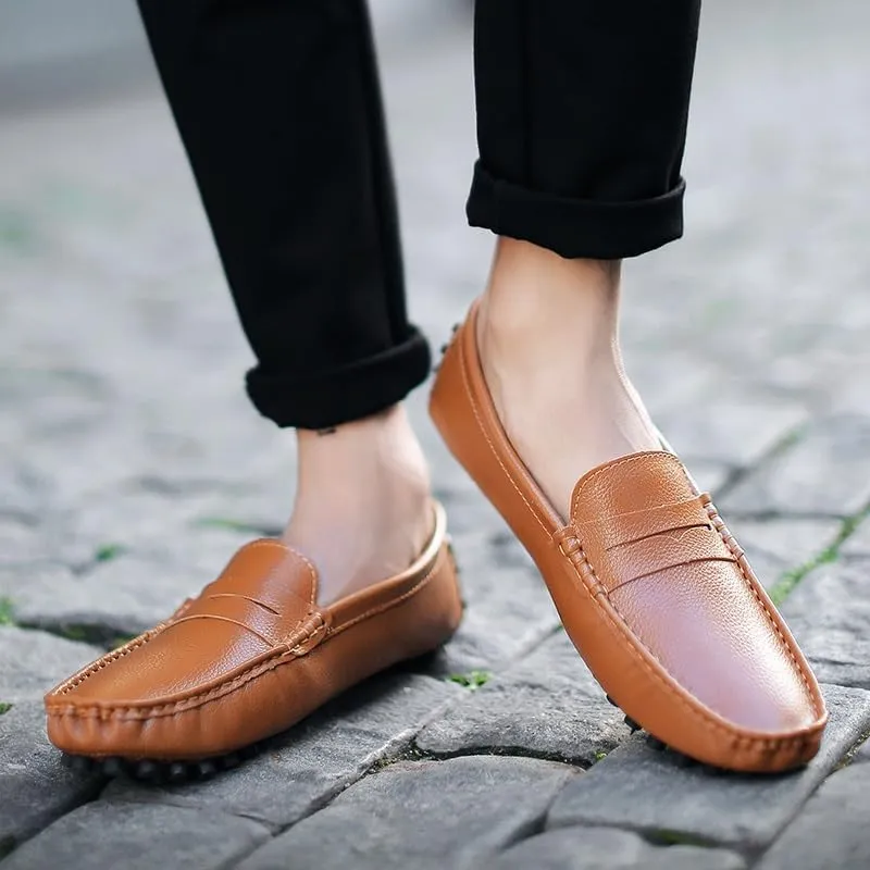 Mens Loafers Round Toe Faux Leather Penny Driving Loafers Flexible Comfortable Flat Heel Party Wedding Slip On(Brown,8)