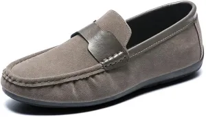 Mens Loafers Shoe Round Toe Nubuck Leather Driving Shoes Comfortable Lightweight Flat Heel Casual Slip-ons