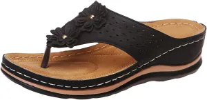 Orthopedic Sandals for Women 2025 Chic Flowers Arch Support Fish Mouth Open Toe Leather Slippers Wedge Platform Sandal