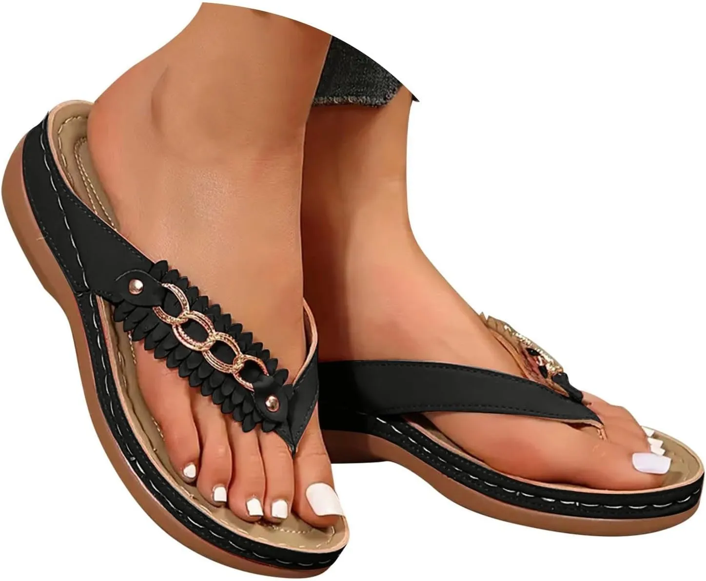 Orthopedic Wedge Sandals for Women Summer Dressy 2025 Flat Open Toe Platform Casual Flip Flops with Arch Support Silppers Slip on Sandals Beach Shoes