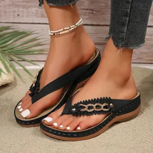 Orthopedic Wedge Sandals for Women Summer Dressy 2025 Flat Open Toe Platform Casual Flip Flops with Arch Support Silppers Slip on Sandals Beach Shoes