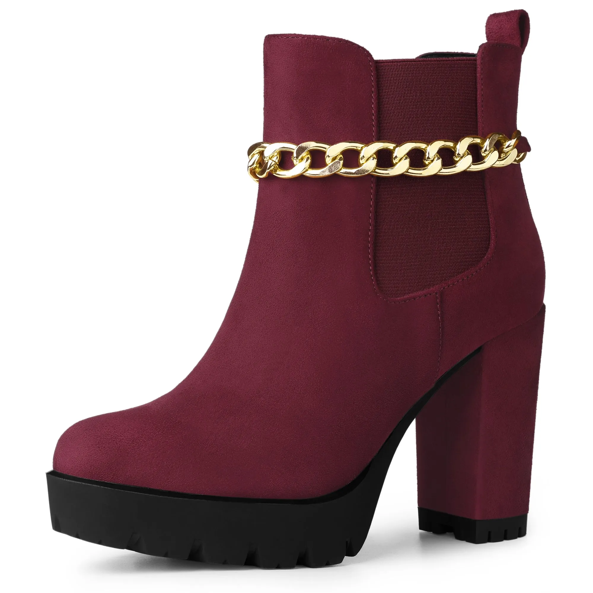 Platform Chain Chunky High Heel Chelsea Boots