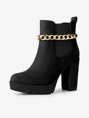 Platform Chain Chunky High Heel Chelsea Boots