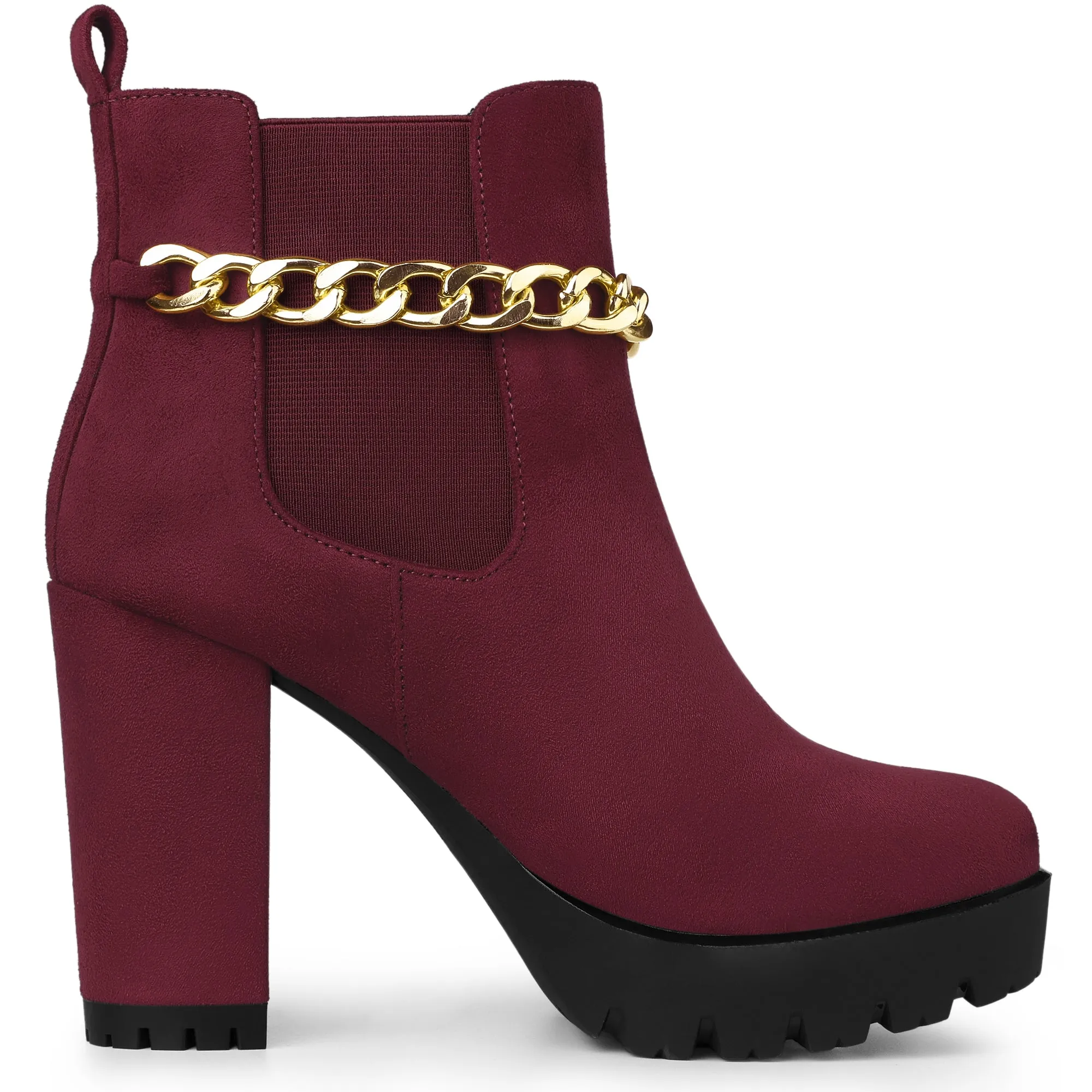 Platform Chain Chunky High Heel Chelsea Boots