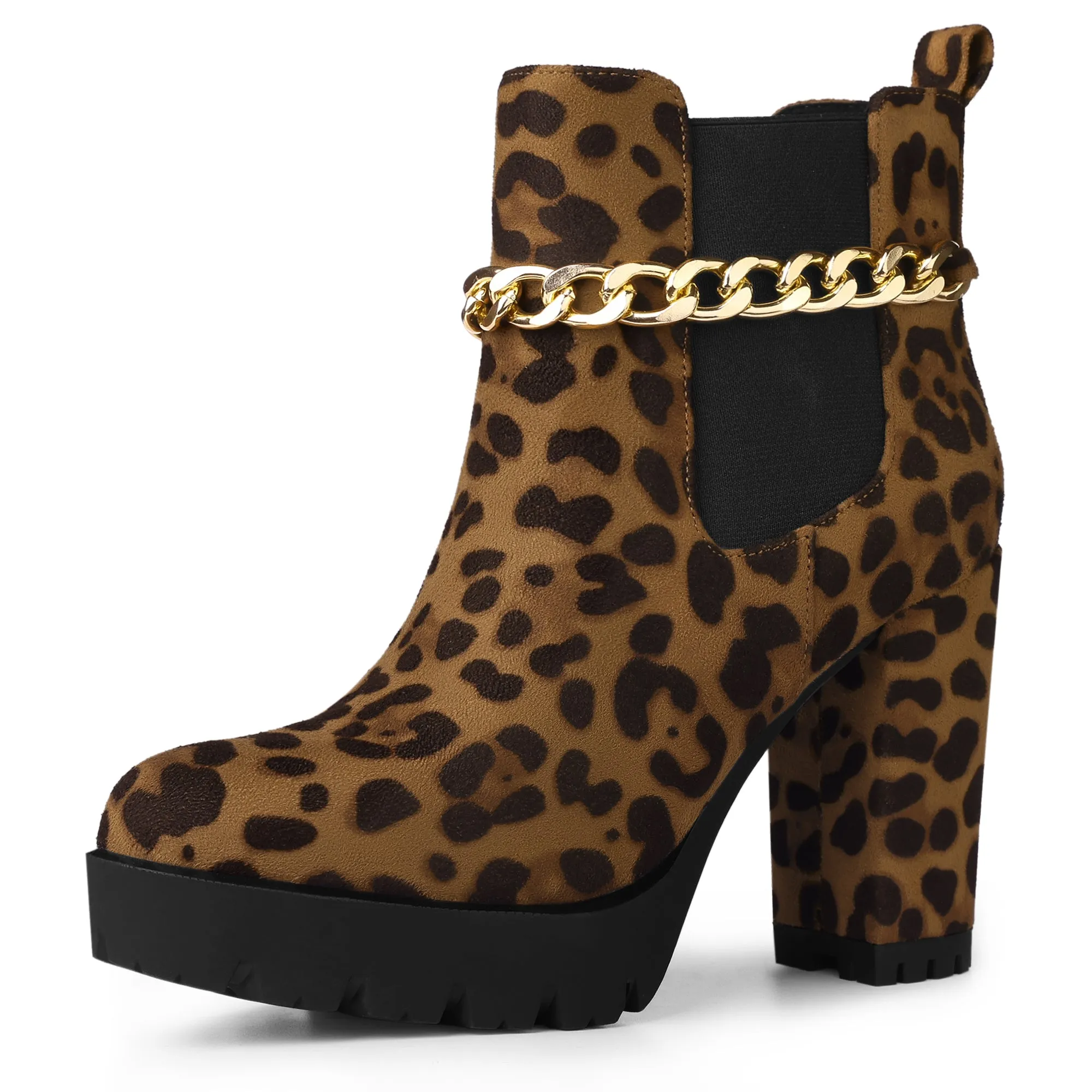 Platform Chain Chunky High Heel Chelsea Boots