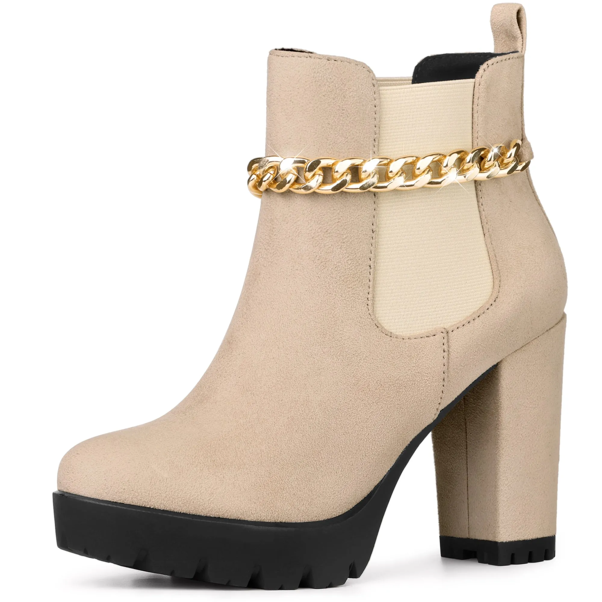 Platform Chain Chunky High Heel Chelsea Boots