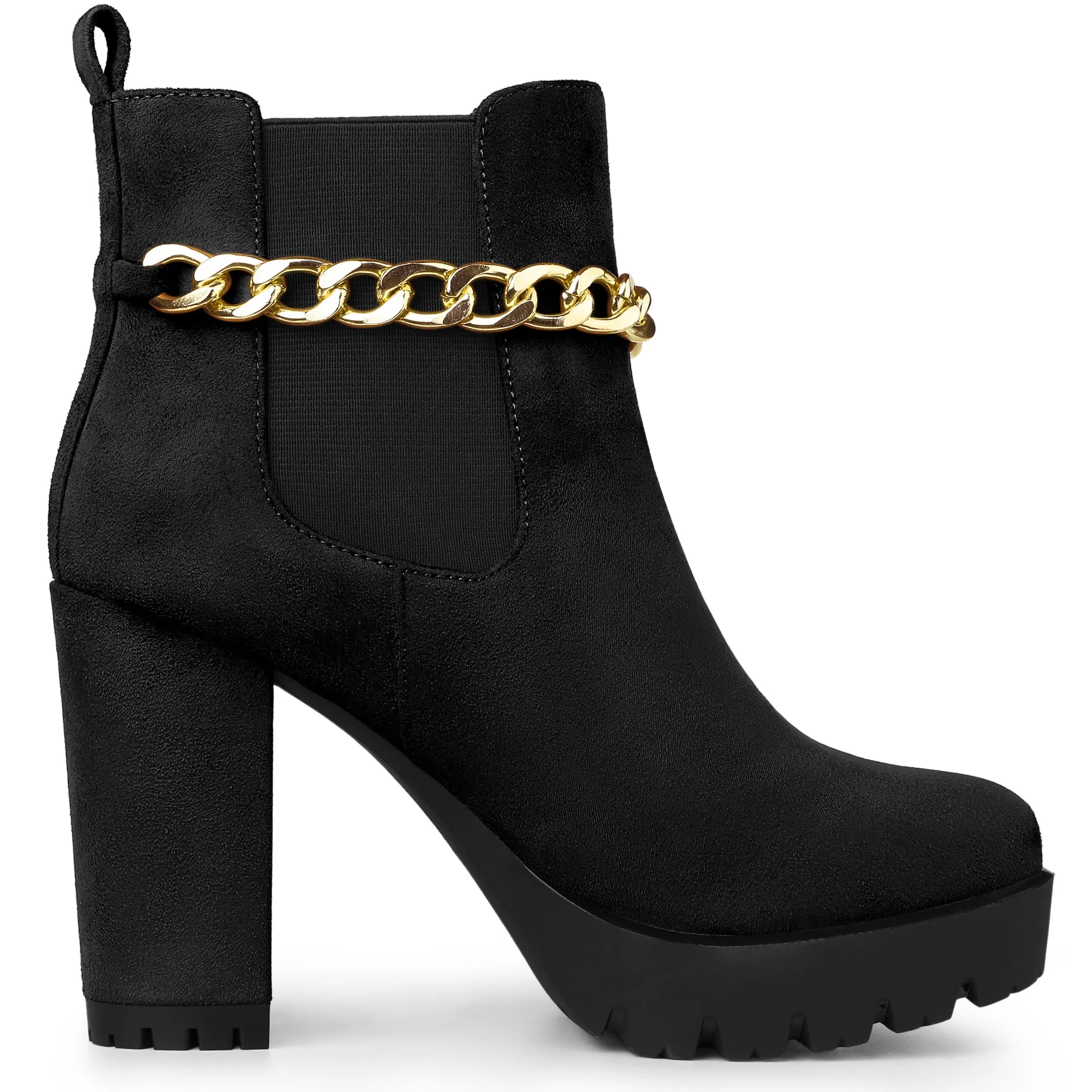 Platform Chain Chunky High Heel Chelsea Boots