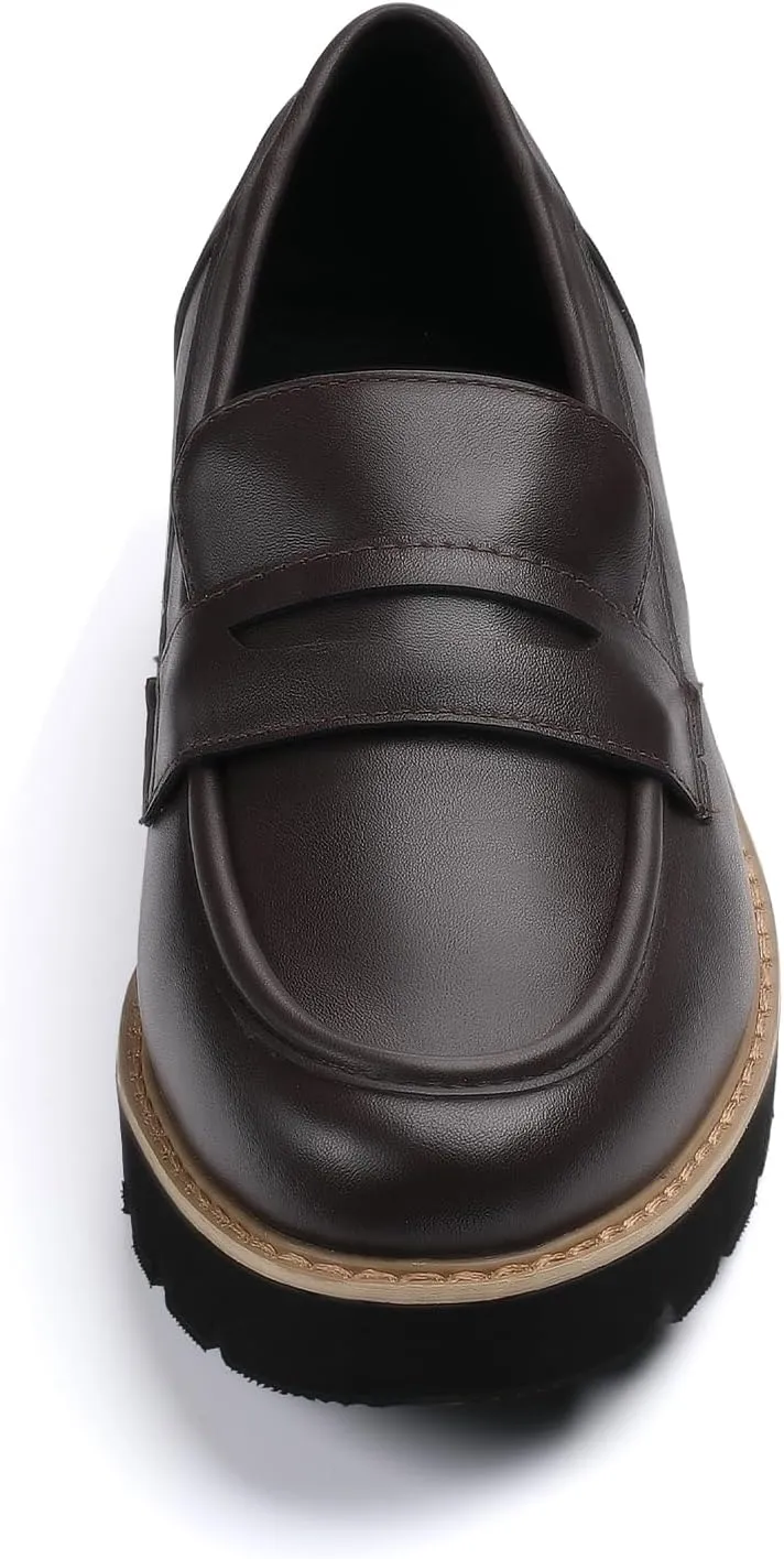Platform Penny Loafers for Women,Slip On Leather Loafers Casual Business Work Dress Shoes