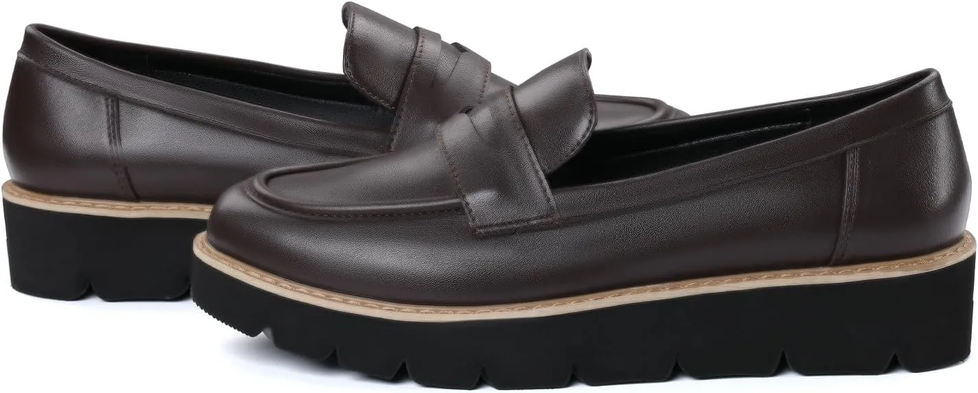 Platform Penny Loafers for Women,Slip On Leather Loafers Casual Business Work Dress Shoes