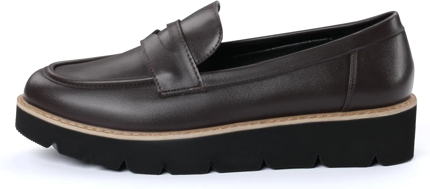 Platform Penny Loafers for Women,Slip On Leather Loafers Casual Business Work Dress Shoes