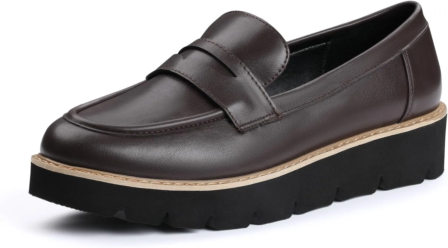 Platform Penny Loafers for Women,Slip On Leather Loafers Casual Business Work Dress Shoes