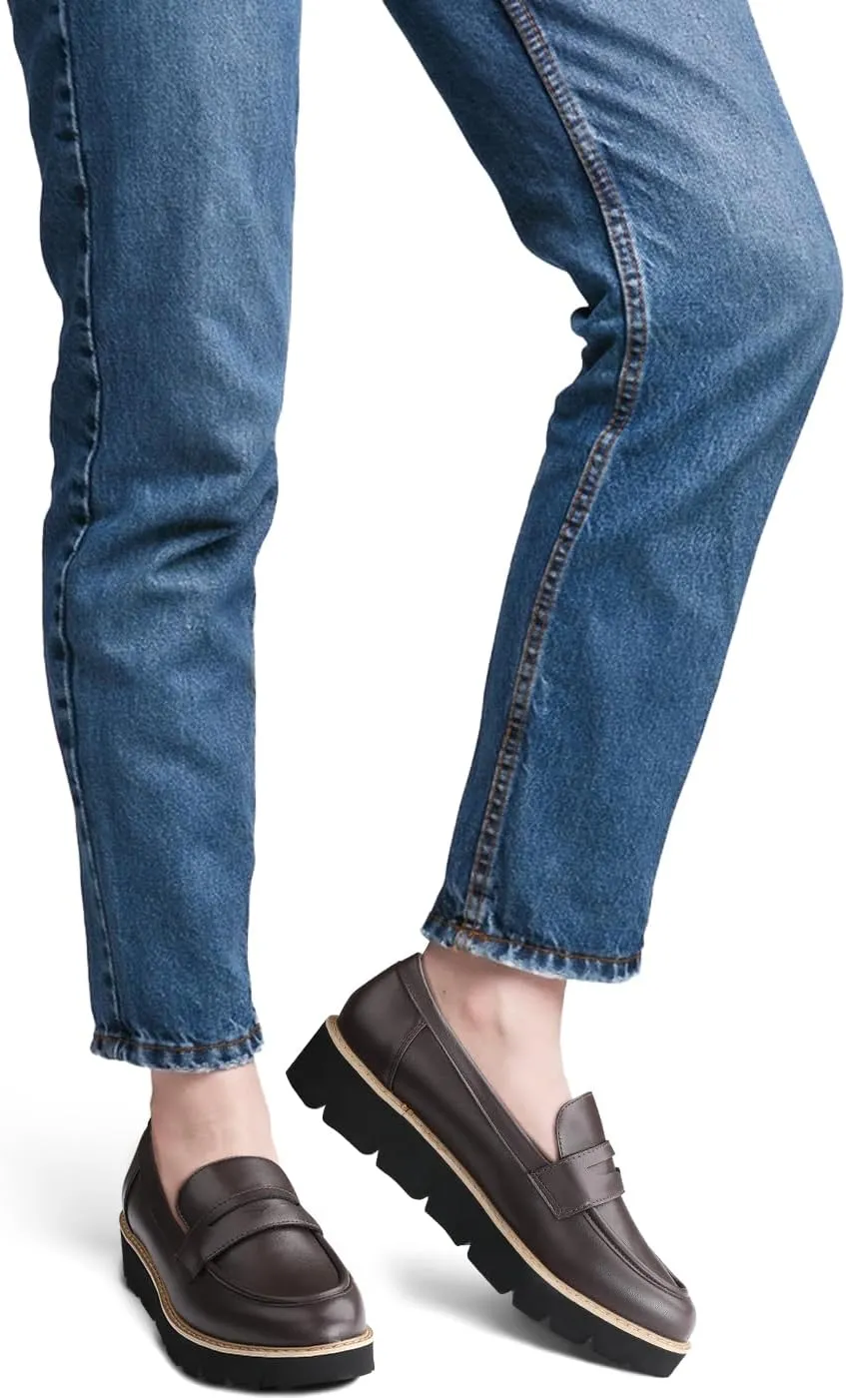 Platform Penny Loafers for Women,Slip On Leather Loafers Casual Business Work Dress Shoes