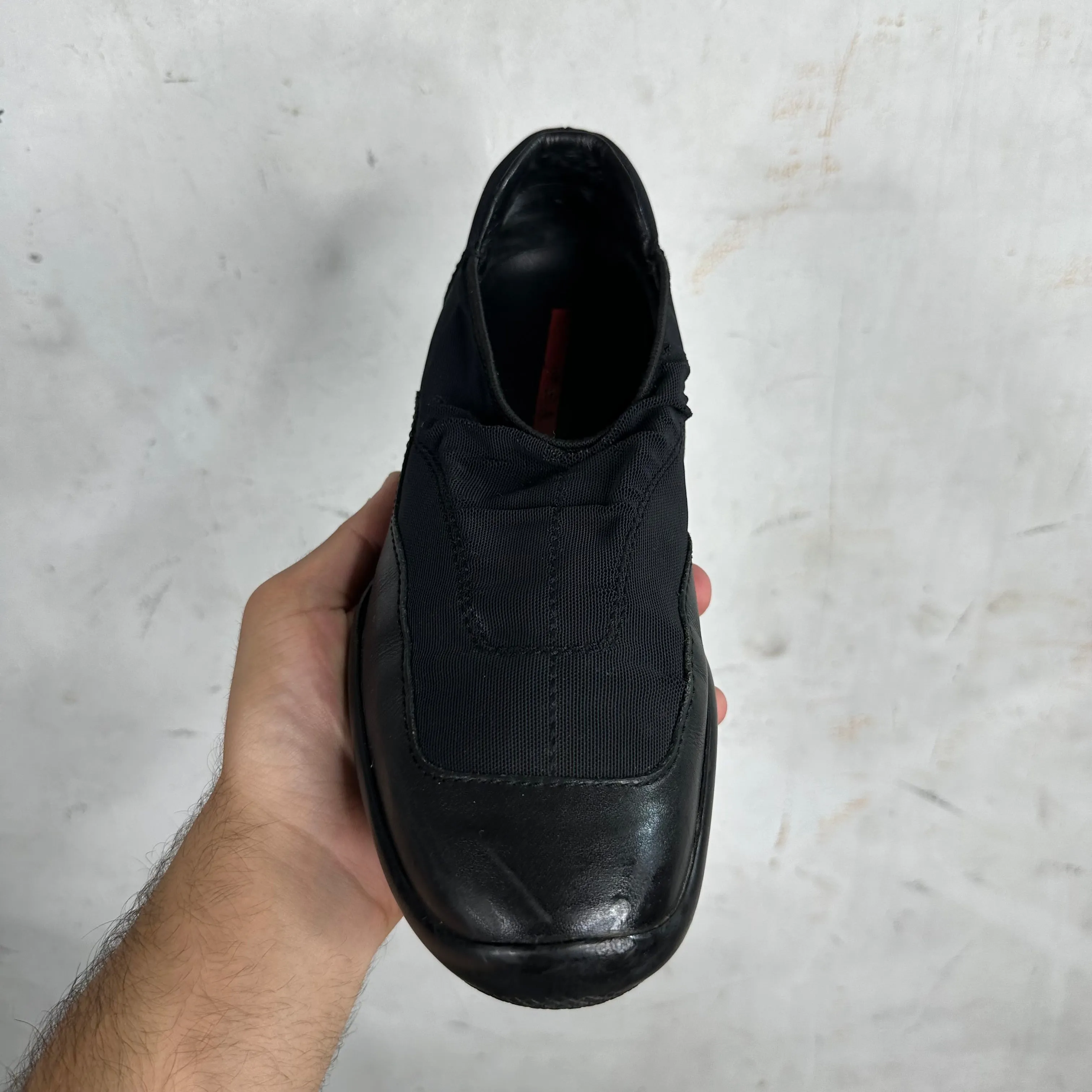Prada Elastic Leather Slip Ons