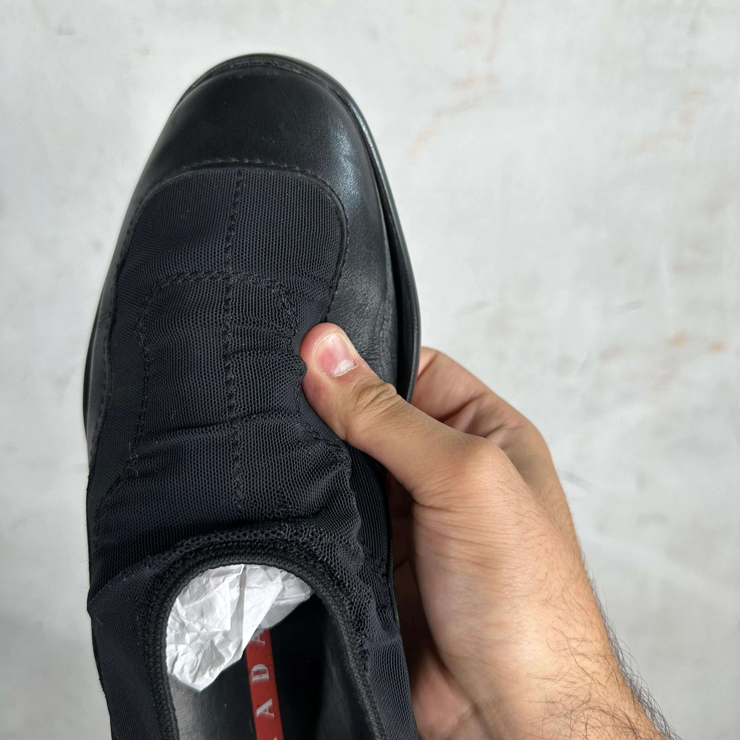 Prada Elastic Leather Slip Ons