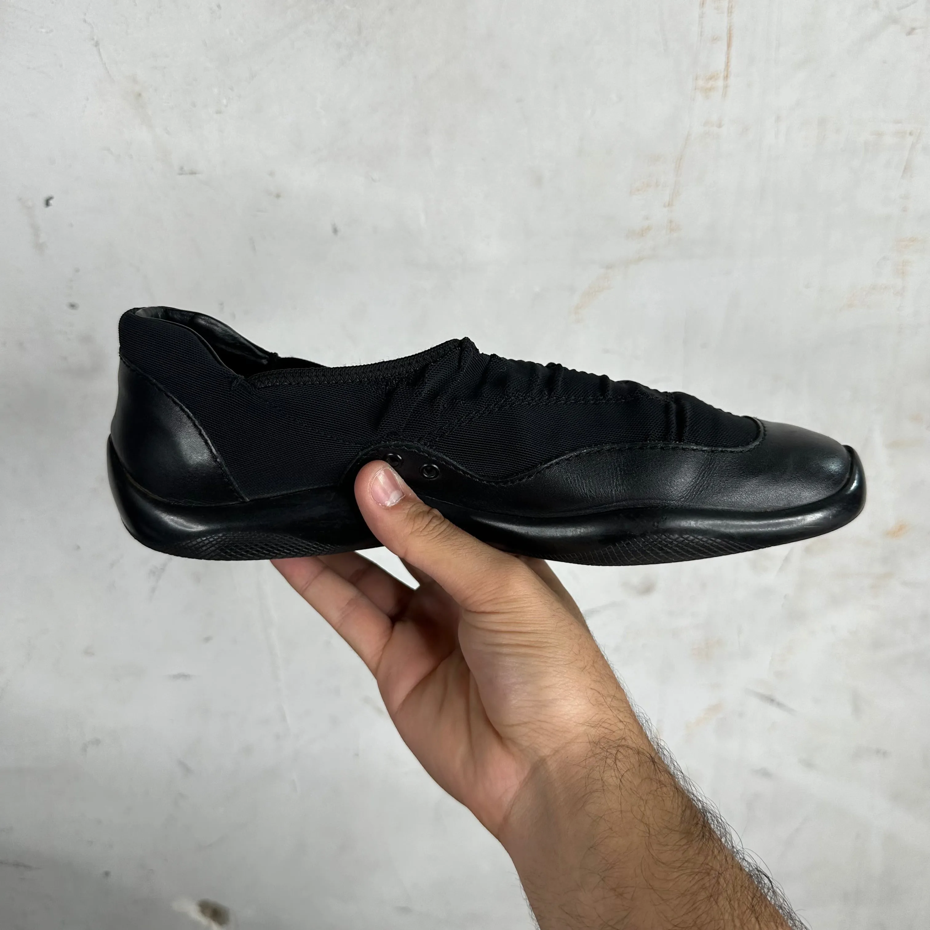 Prada Elastic Leather Slip Ons