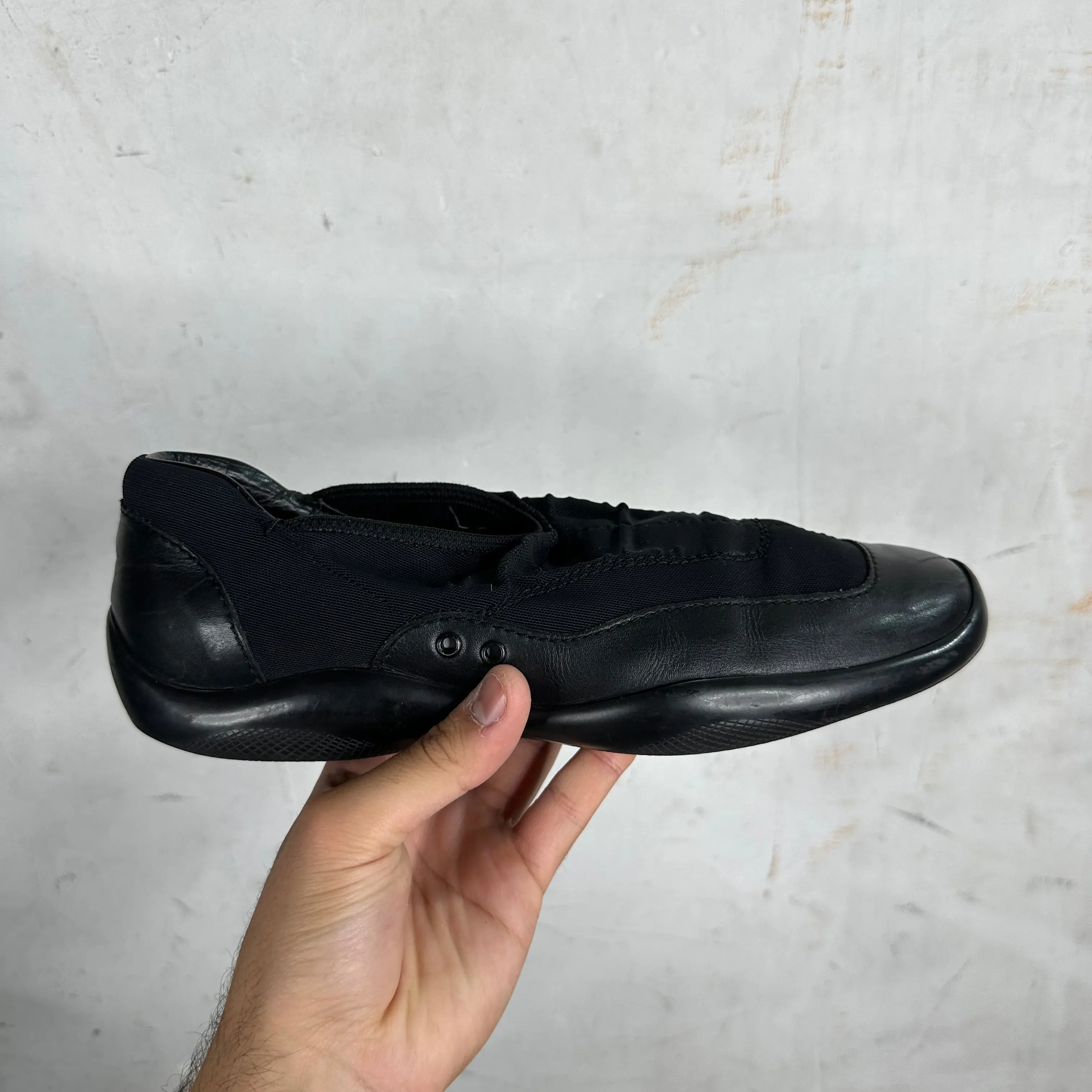 Prada Elastic Leather Slip Ons