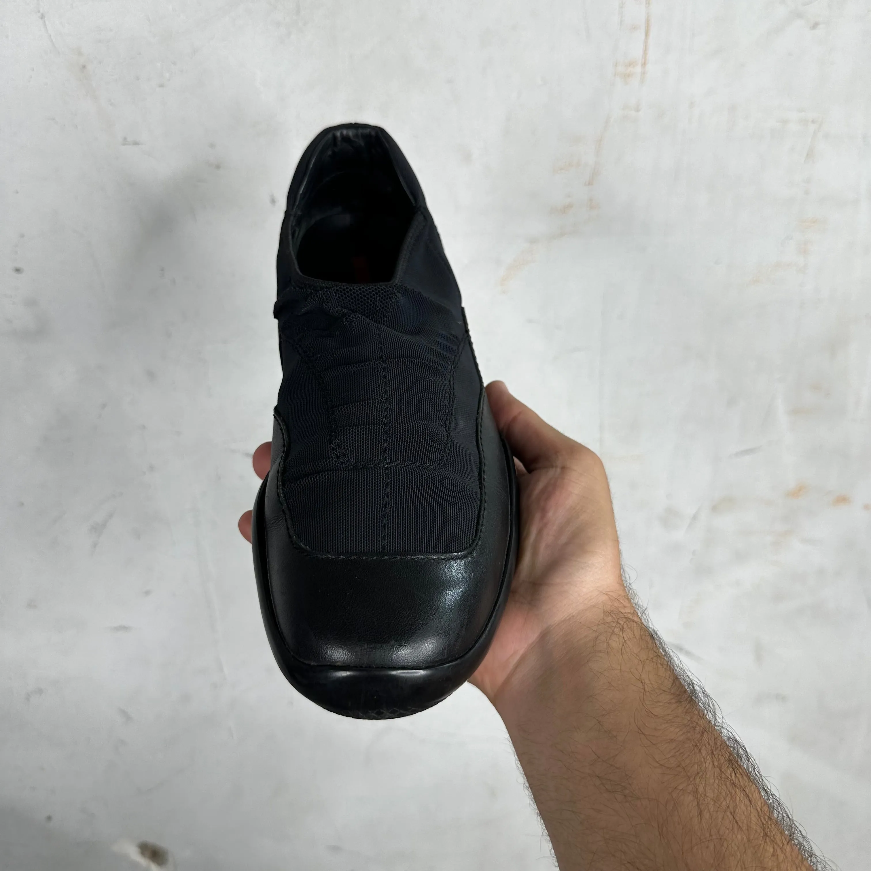Prada Elastic Leather Slip Ons