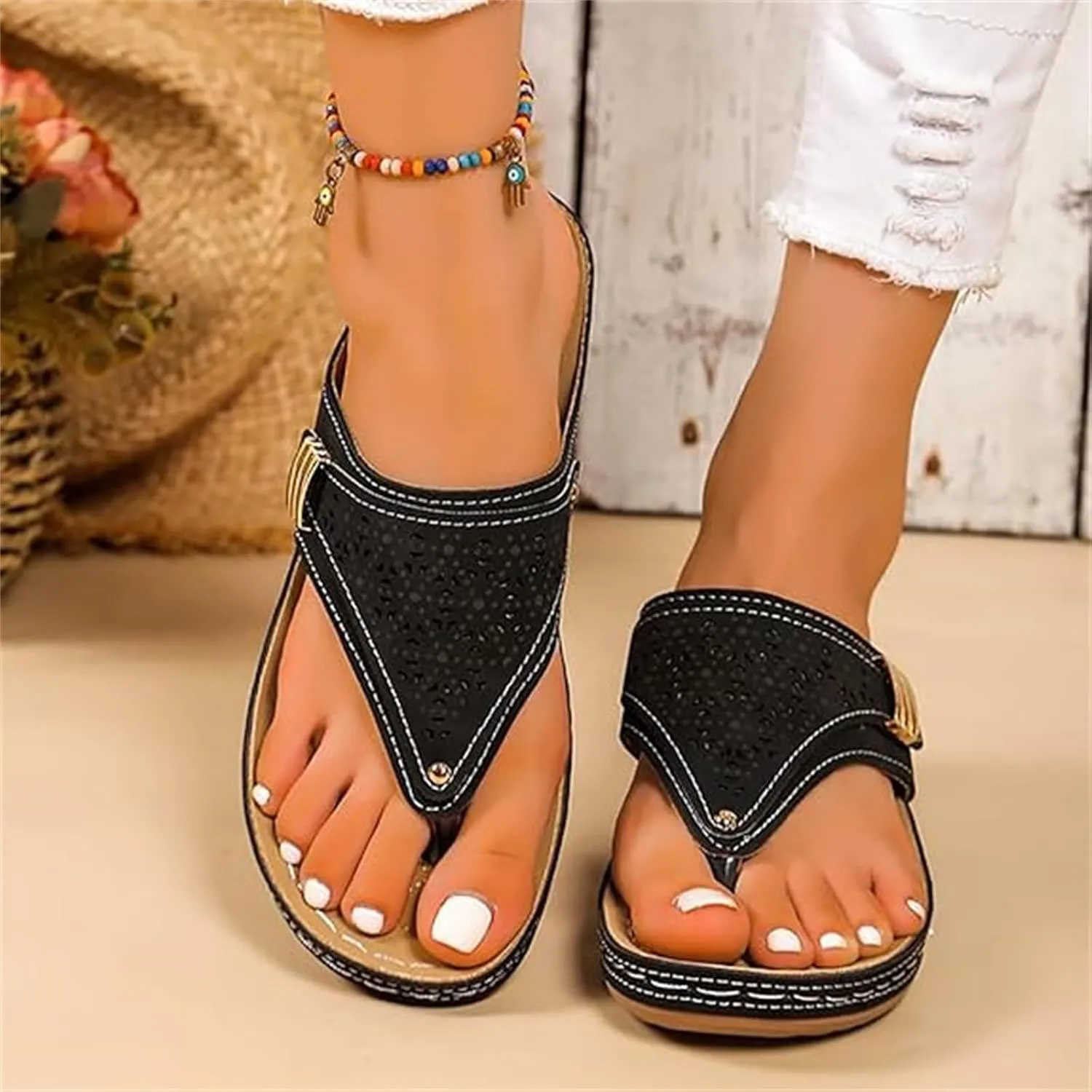 Sandals Women Dressy Summer Flat Cute Casual Beach Shoes Comfortable Orthopedic Slippers Orthotic Thong Flip Flops