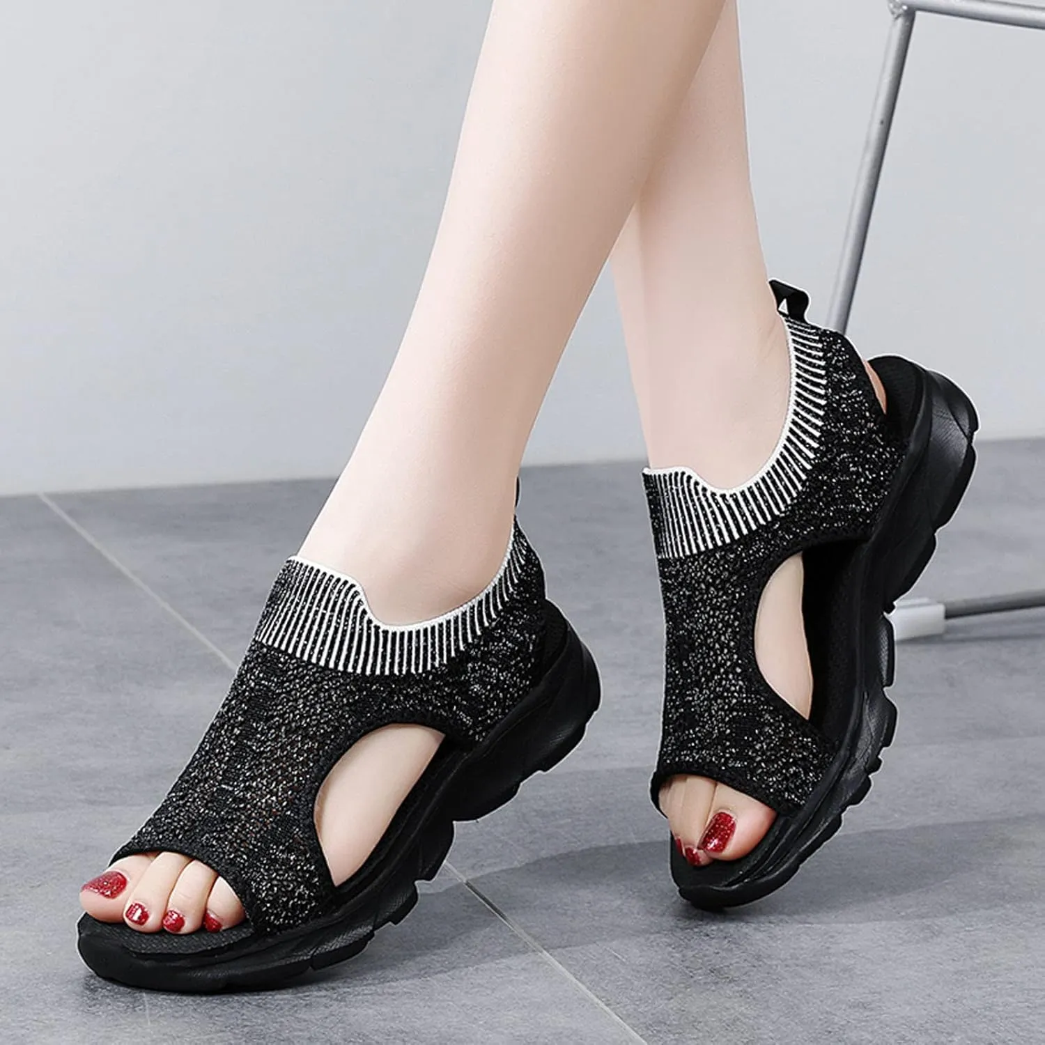 Wedge Sandals Dressy Flats for Women Summer Outdoor Camping Walking Beach Sandals Hiking Women's Ankle Strap Low Wedge Womens Summer Flat