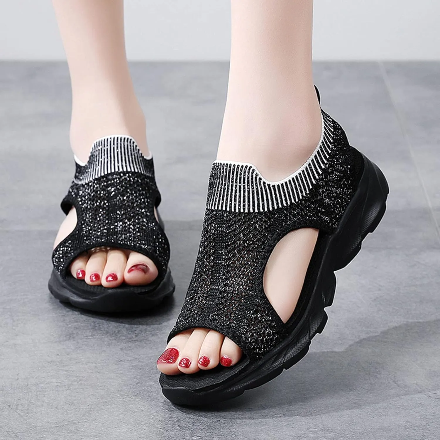 Wedge Sandals Dressy Flats for Women Summer Outdoor Camping Walking Beach Sandals Hiking Women's Ankle Strap Low Wedge Womens Summer Flat