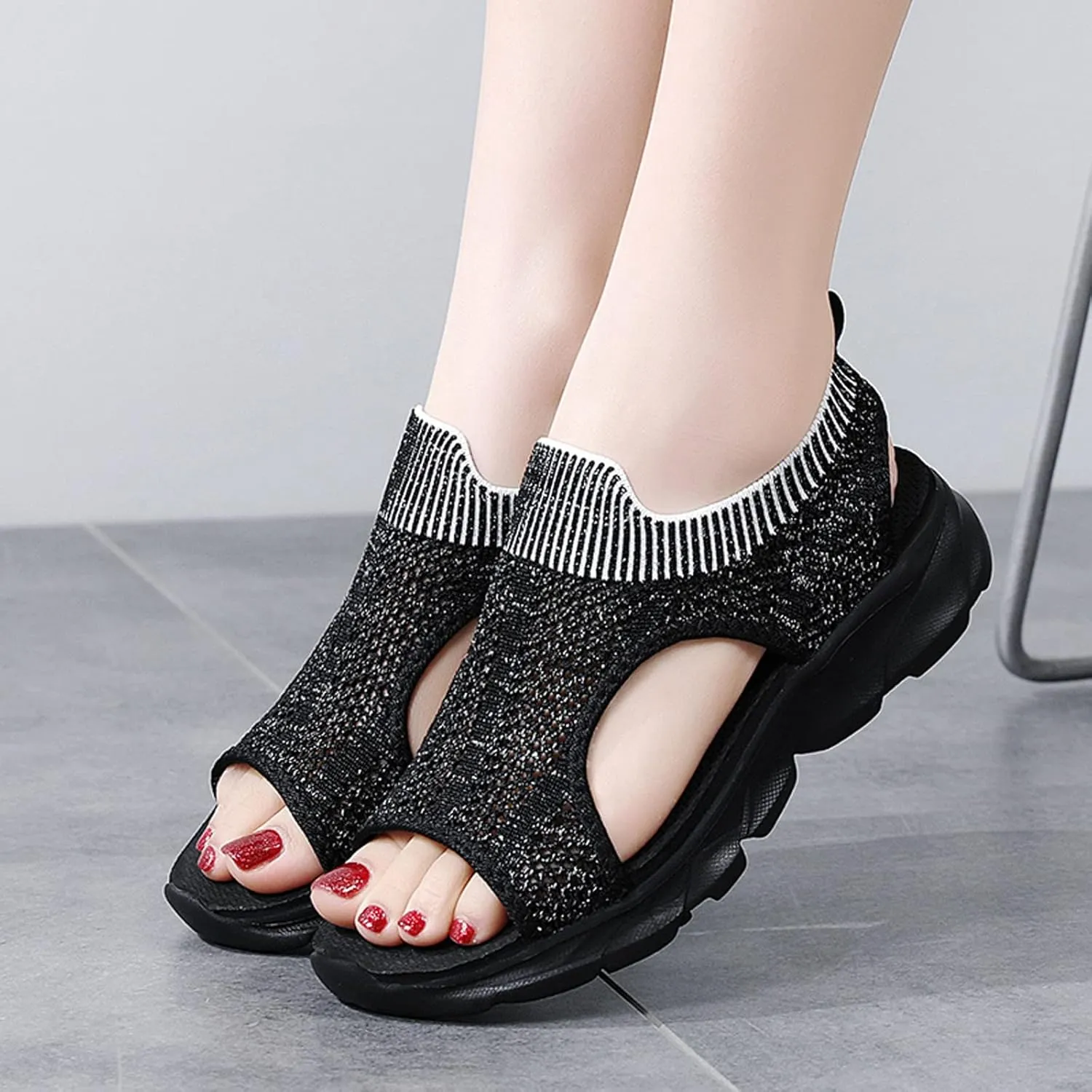 Wedge Sandals Dressy Flats for Women Summer Outdoor Camping Walking Beach Sandals Hiking Women's Ankle Strap Low Wedge Womens Summer Flat