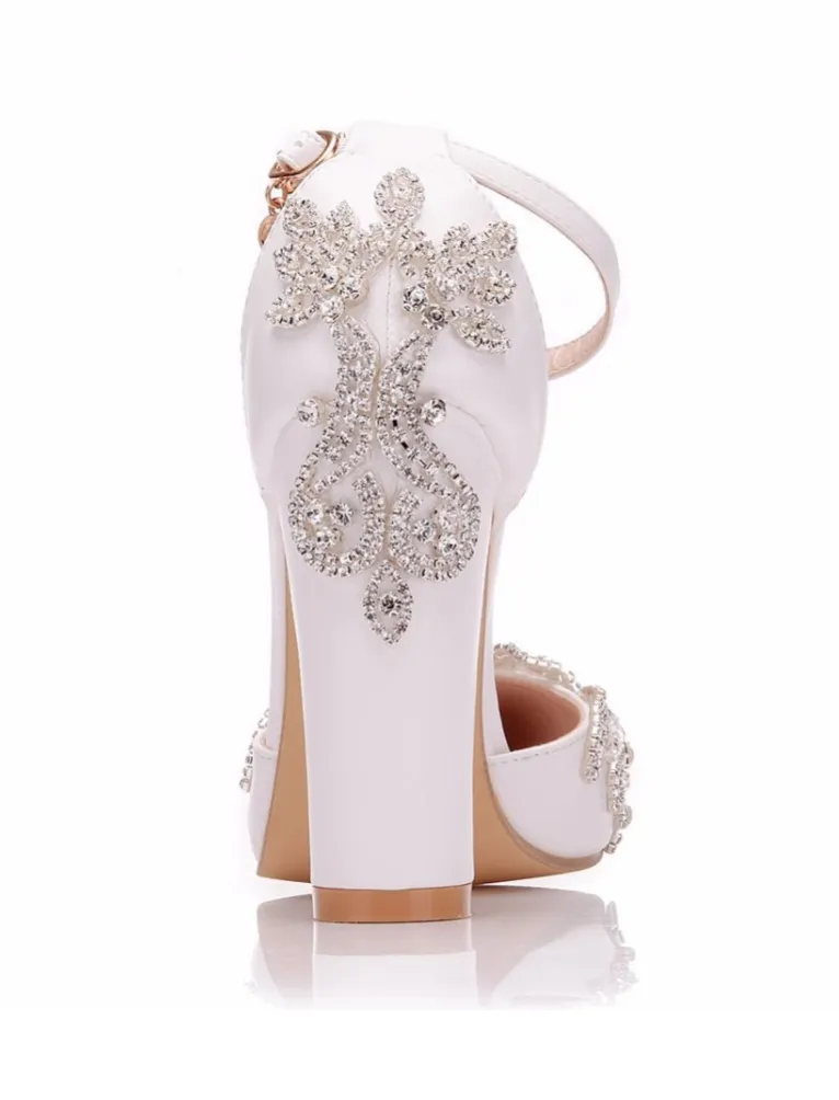 White Rhinestone Pointed Toe Platform Wedge Shoe
