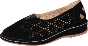 Womens Sandals Slip-on Platform Wedge for Women Slides Shoes Hollow Out Wide Toe Comfort Beach Boho Walking Round-Headed Loafer Vintage Non-Slip Comfortable Dressy Low Heels Flat Loafers